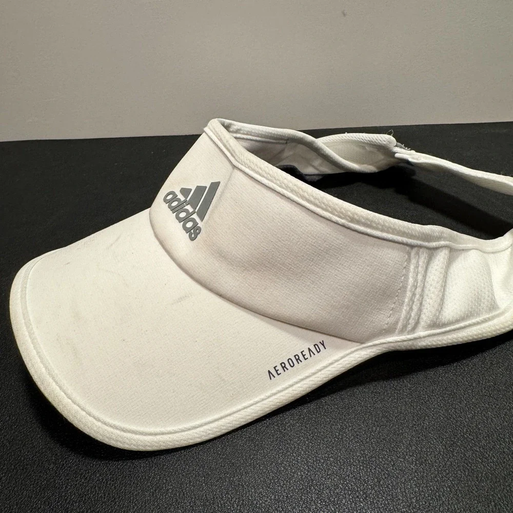 Adidas Visor Hat Cap White 3 Stripes Aeroready Strap Back Sun Tennis Athletic‎